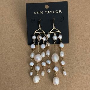 Ann Taylor Gold Metal and Pearl Earrings
